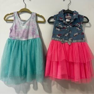 Little lass denim unicorn & tie dye tutu dress combo